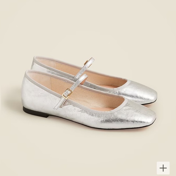 J Crew Quinn square-toe Mary Jane flats in crinkled metallic leather CC025 - Picture 2 of 5